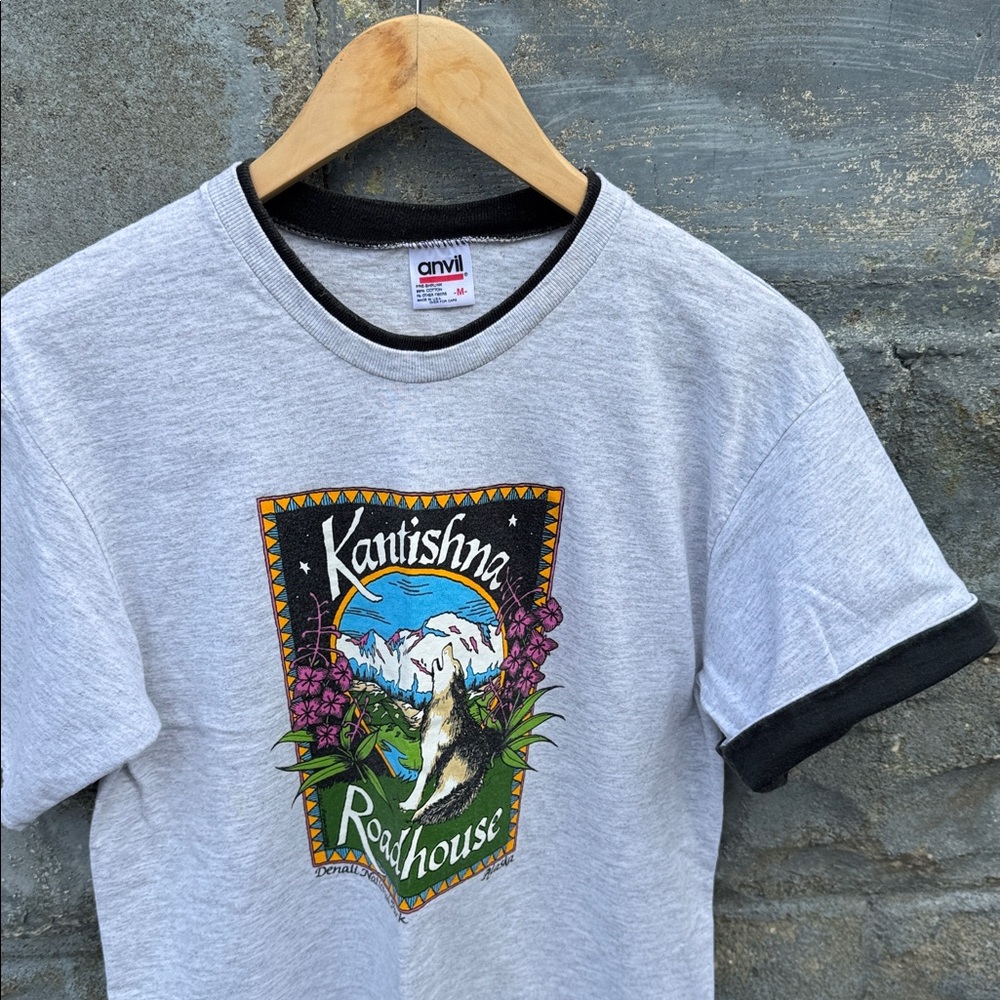 Vintage Denali National Park T Shirt Alaska Wolf 90s Medium Roll Sleeves Habitat